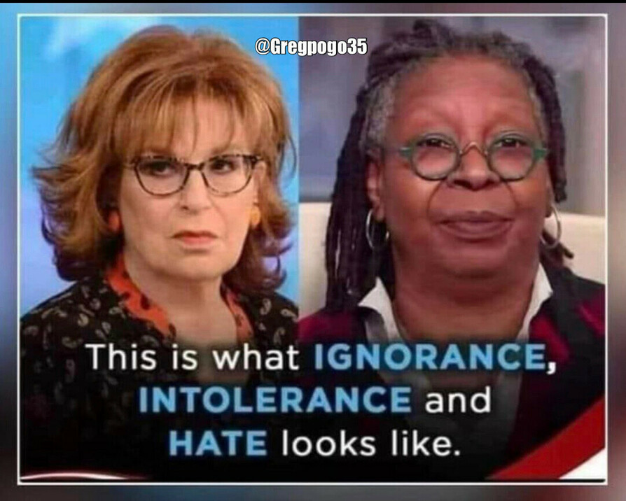 Two women with text saying, "This is what ignorance, intolerance, and hate looks like." The image source is attributed to @Gregpogo35.