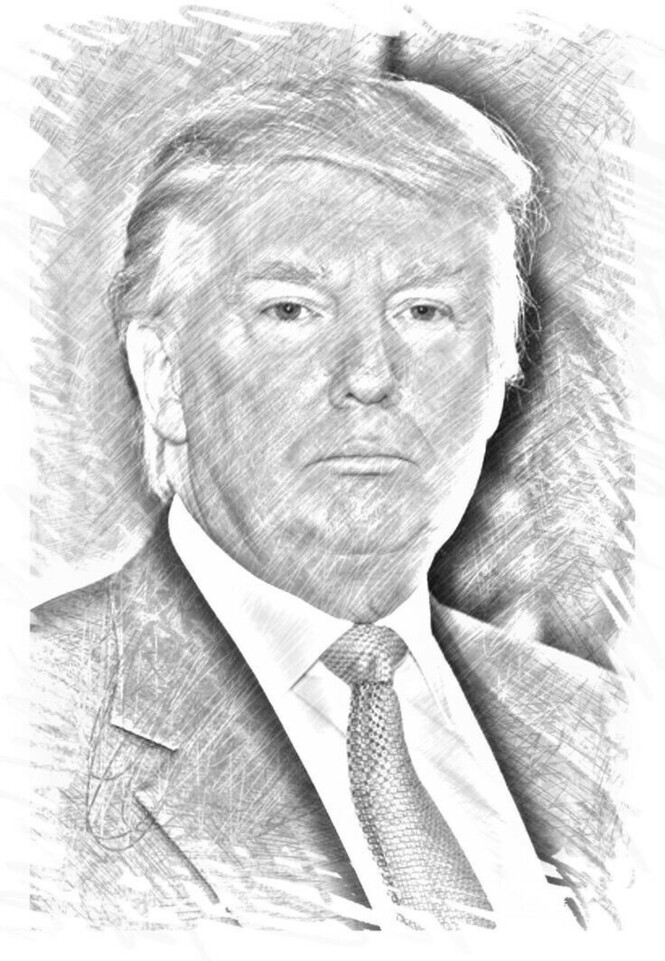 Pencil sketch portrait of a man with short, combed hair wearing a suit and tie, expression serious and composed.