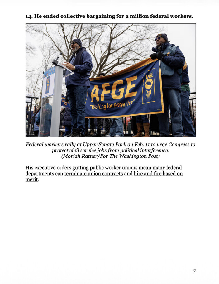 Federal workers rally at Upper Senate Park with an individual speaking at a podium and holding a microphone. A large banner displays "AFGE" and "Working for America." Attendees are dressed in winter clothing, with bare trees in the background.